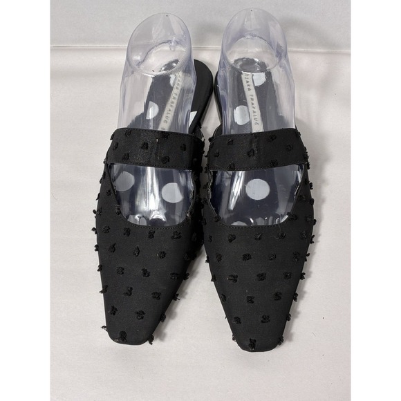 Zara Shoes - zara trafaluc Slip On Mule Polka Dot Textured Slides Sz 8 Black Square Toe Flats